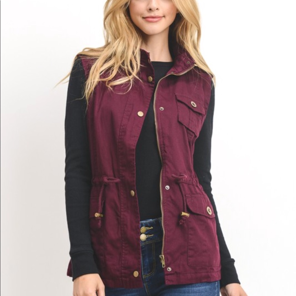LAST 1 🔘 utility vest cinch waist jacket mulberry - Picture 5 of 8